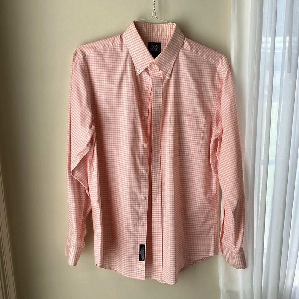 Jos.A.Bank Slim Fit Plaid Orange + White Dress shirt 15-34